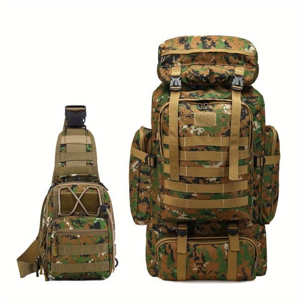 2 Large-Capacity Camouflage Soft Shell Backpack with Drawstring Closure, Cord Embellishment, and Geometric Pattern - Machine Washable, Normal Waterproof, Ideal for Climbing and Outdoor Adventures