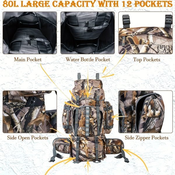 80L Outdoor Camping Backpack - Rugged 600D Hiking Daypack with Large Capacity - Waterproof Rain Cover Included for All-Weather Adventures