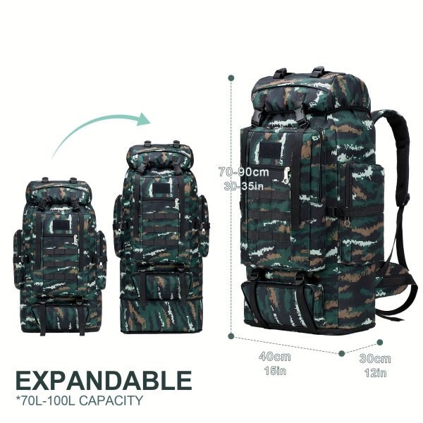 Hiking Backpack 70-100L Expandable Tactical Backpack 600D Oxford Camping Backpack Outdoor Sports Daypack (Black)