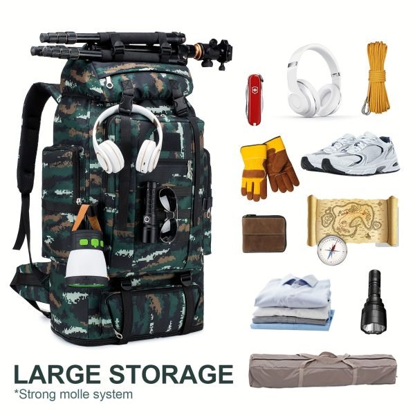 Hiking Backpack 70-100L Expandable Tactical Backpack 600D Oxford Camping Backpack Outdoor Sports Daypack (Black)