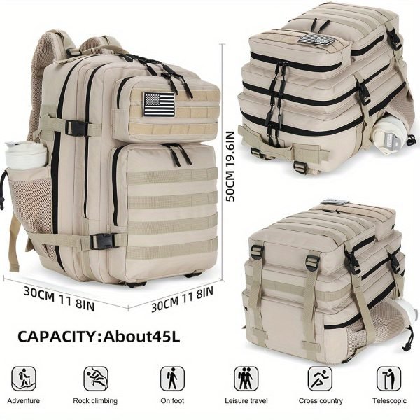45L Spacious Hiking Backpack with Adjustable Shoulder Fit - Fitness Daypack for Universal Use - Durable Oxford Cloth, Utility Pocket, Soft Shell, Normal Waterproof, Machine Washable, Perfect for Travel, Sports, and Festivals