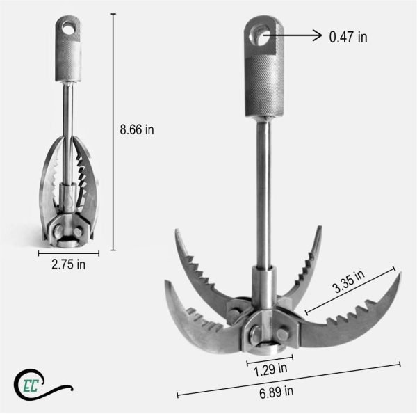 Grappling Hook with Rope 32ft. Set. 4-Claw Folding Durable Stainless Steel Compact Perfect for Outdoor Survival, Retrieval, Camping, Hiking, Tree Mountain, and Climbing