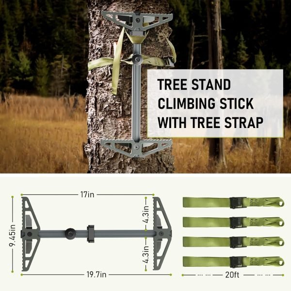 Climbing Sticks, Non-Slip Tree Step Tree Climbing Sticks for Hunting, Lightweight Aluminum Hunting Climbing Steps 17'', with Climbing Straps, Climbing Stick for Tree Stand-4 Pack