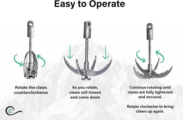 Grappling Hook with Rope 32ft. Set. 4-Claw Folding Durable Stainless Steel Compact Perfect for Outdoor Survival, Retrieval, Camping, Hiking, Tree Mountain, and Climbing