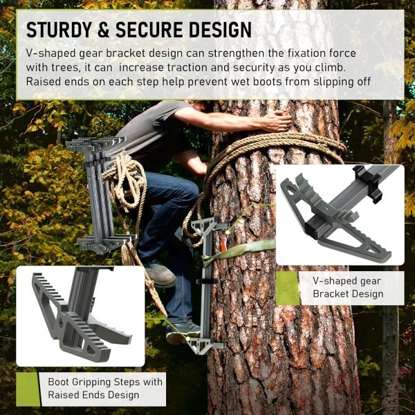 Climbing Sticks, Non-Slip Tree Step Tree Climbing Sticks for Hunting, Lightweight Aluminum Hunting Climbing Steps 17'', with Climbing Straps, Climbing Stick for Tree Stand-4 Pack