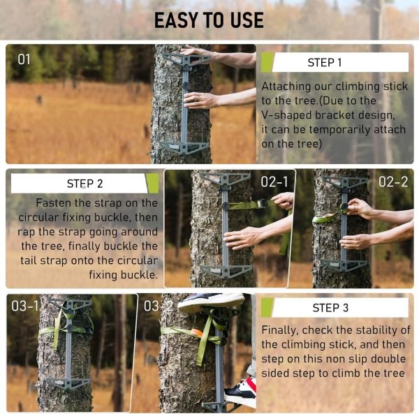 Climbing Sticks, Non-Slip Tree Step Tree Climbing Sticks for Hunting, Lightweight Aluminum Hunting Climbing Steps 17'', with Climbing Straps, Climbing Stick for Tree Stand-4 Pack